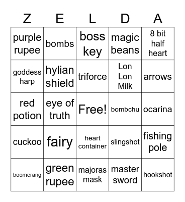 Zelda Bingo Card