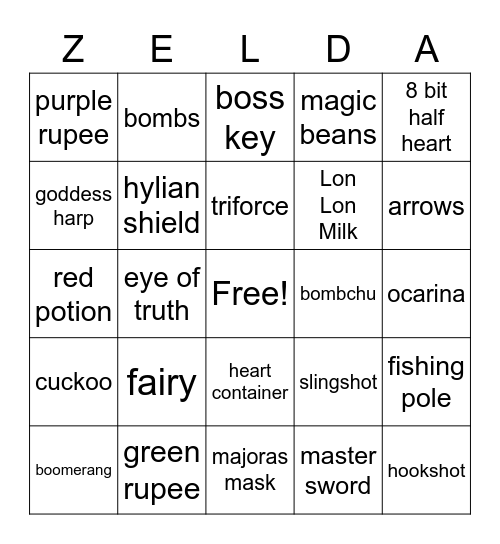 Zelda Bingo Card