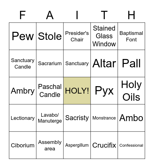 Church Bingo Card