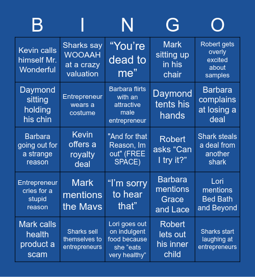 Shark Tank Bingo Card