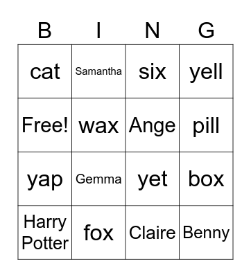 Unit 7 Sounds Write Bingo Card