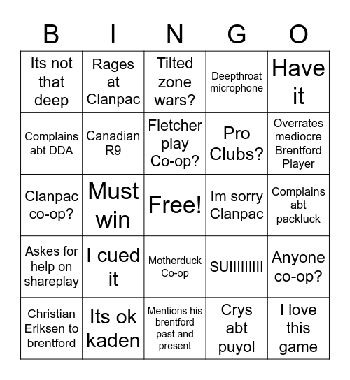 Untitled Bingo Card