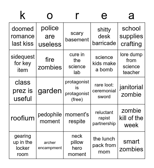 All of Us are Dead Season 1 Bingo Card