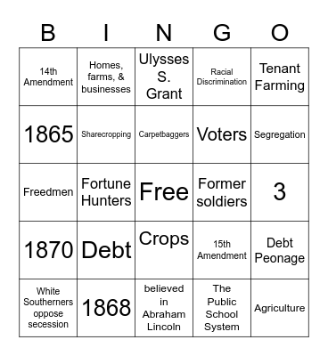 Rebuilding the South! Bingo Card