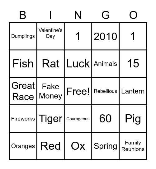 Lunar New Year Bingo 2022 Bingo Card