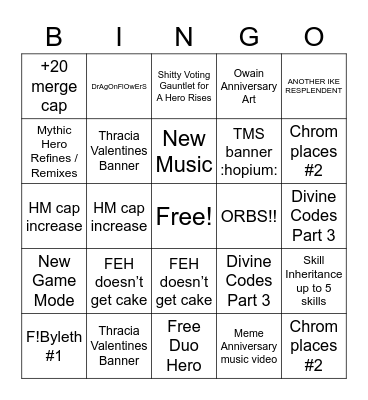 FEH 5th Anni Bingo Card