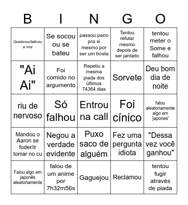 Taxa de merda que o Cesinha fez hoje Bingo Card