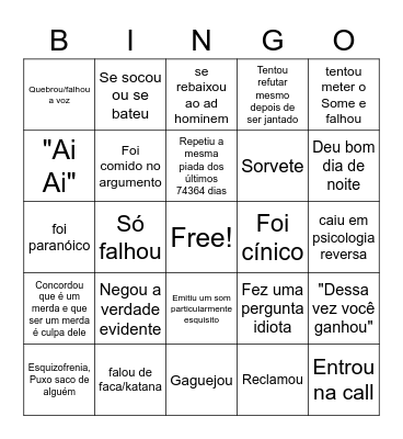 Taxa de merda que o Cesinha fez hoje Bingo Card