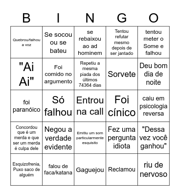 Taxa de merda que o Cesinha fez hoje Bingo Card