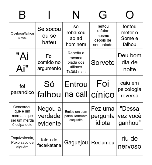 Taxa de merda que o Cesinha fez hoje Bingo Card