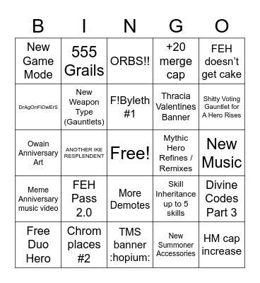 FEH 5th Anni Bingo! Bingo Card