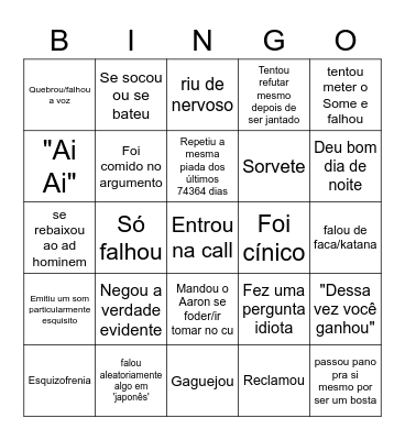 Taxa de merda que o Cesinha fez hoje Bingo Card
