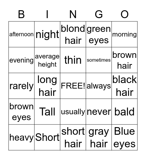 Describing People Bingo Card