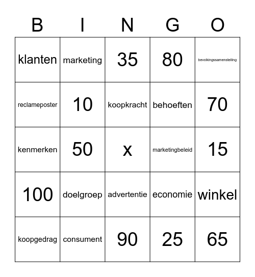 van 0 tot 100 Bingo Card