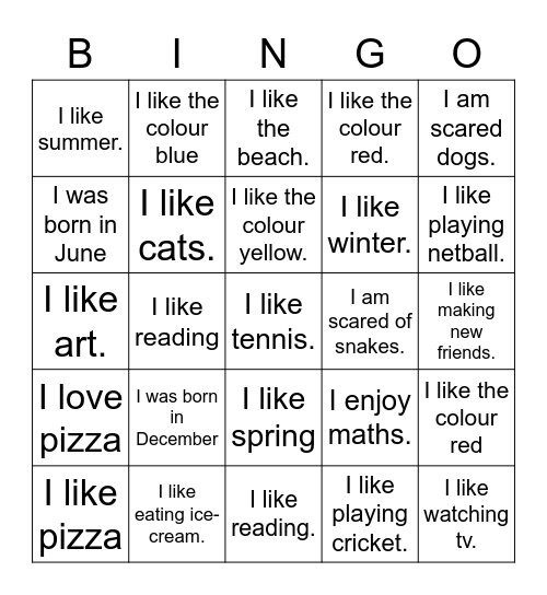 ICE BREAKER!! Bingo Card