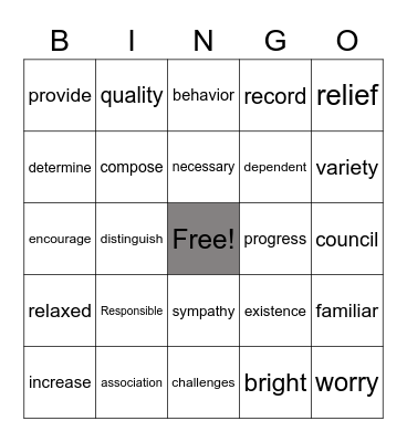 GS Vocabulary Bingo Card