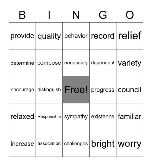 GS Vocabulary Bingo Card