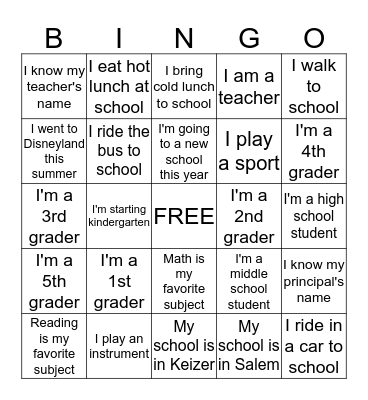 Back to School Bingo: How Many Signatures Can You Gather? Bingo Card