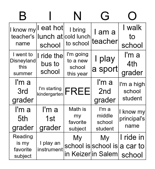 Back to School Bingo: How Many Signatures Can You Gather? Bingo Card