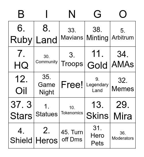 Untitled Bingo Card