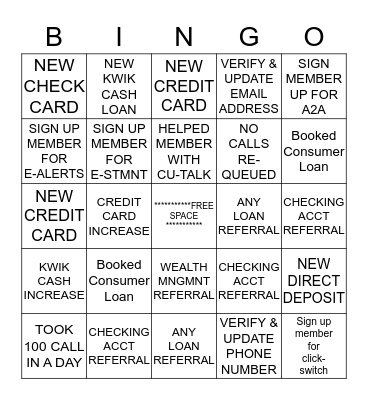 SERVICE TEAM Bingo Card