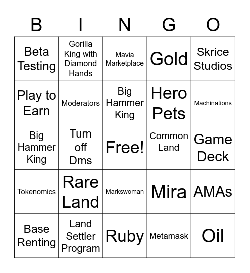 Heroes of Mavia Bingo Card