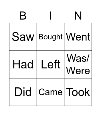 Irregular verbs Bingo Card