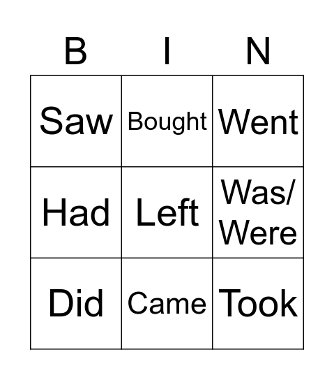 Irregular verbs Bingo Card