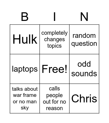 Alex Bingo Card