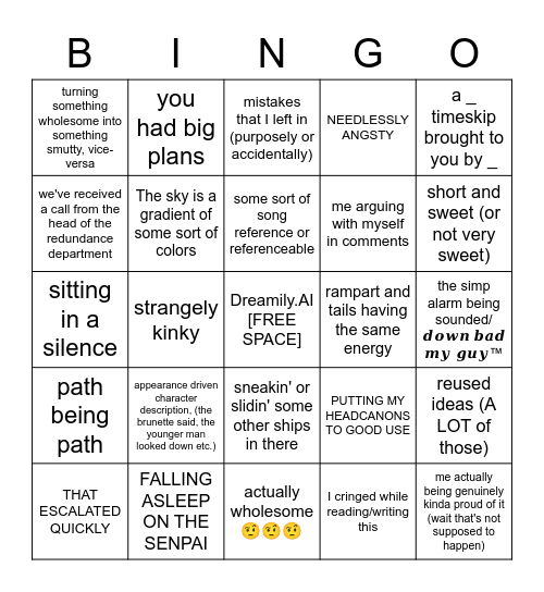 send help Bingo Card