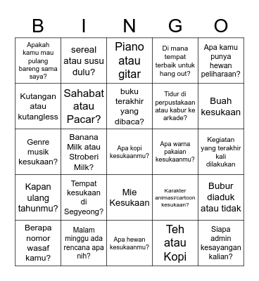 Taewoon Bukan Tawon Bingo Card