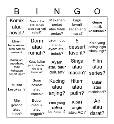 Kijang Paling Ter Bingo Card
