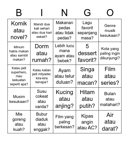 Kijang Paling Ter Bingo Card