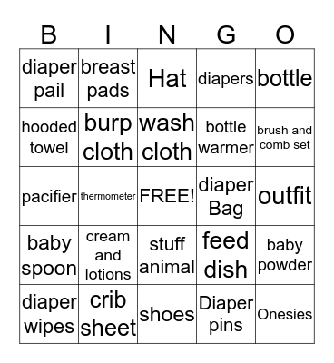 Baby Shower Bingo Card