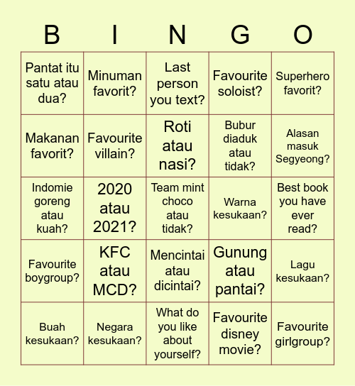 Untitled Bingo Card