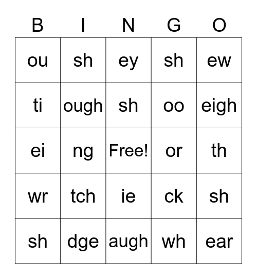 Phonogram Bingo Card