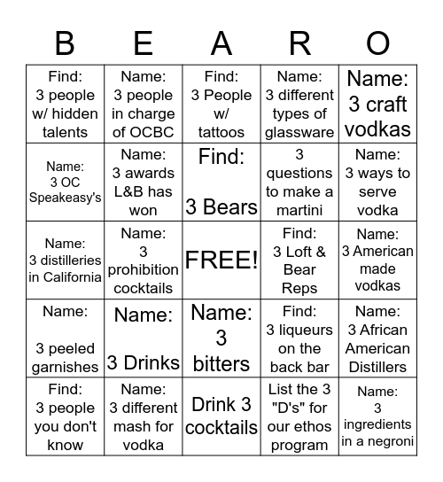 Find 3 or Name 3 Bingo Card