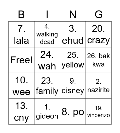 Untitled Bingo Card