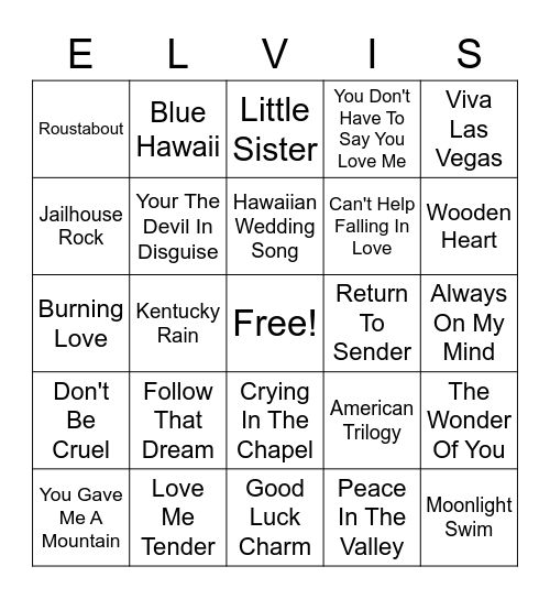 Bingo Elvis Bingo Card