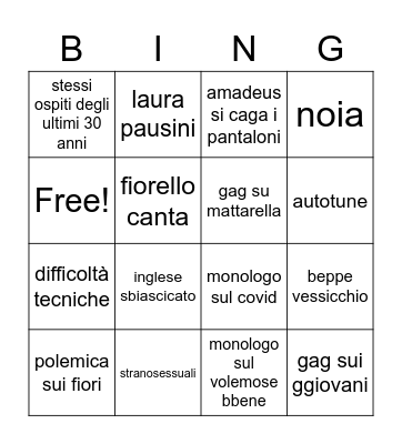 sanremo 2077 Bingo Card