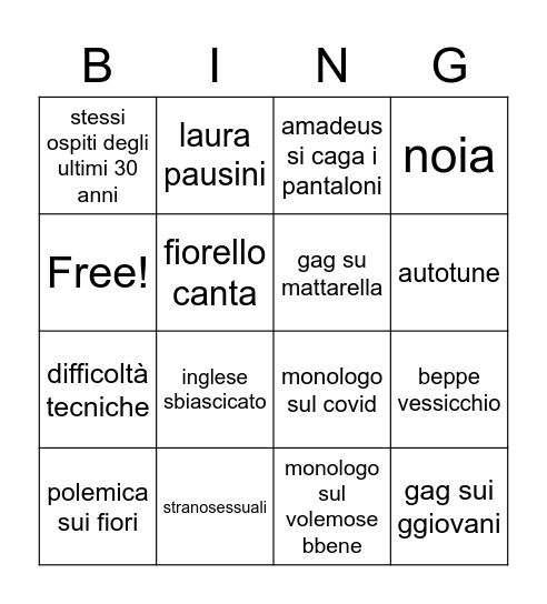 sanremo 2077 Bingo Card