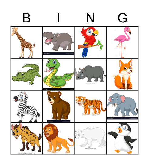 Zoo Animal Bingo Card
