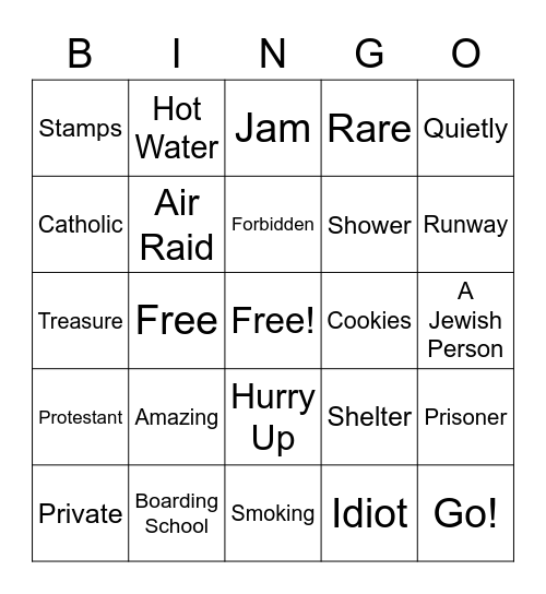 Au Revoir Les Enfants Vocabulary Bingo Card