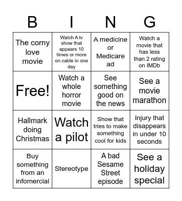 Cable tv bingo Card