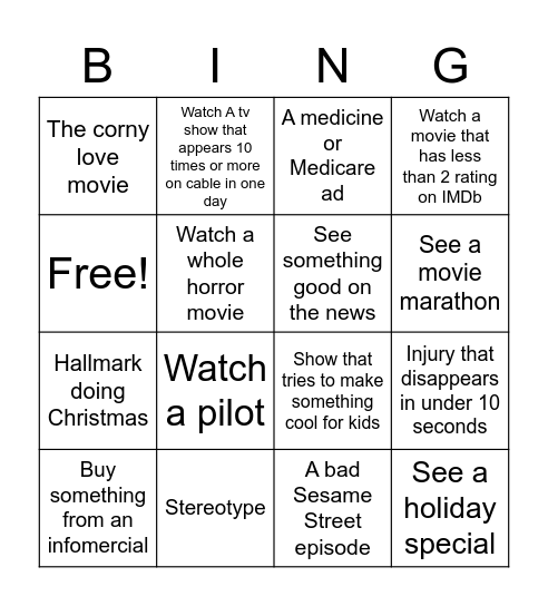 Cable tv bingo Card