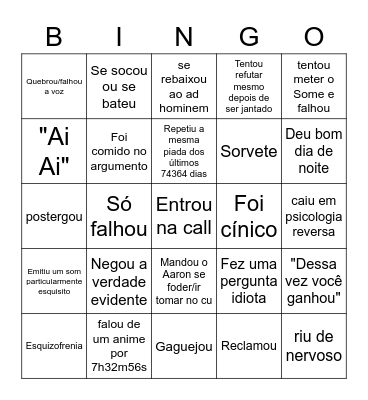 Taxa de merda que o Cesinha fez hoje Bingo Card