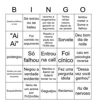 Taxa de merda que o Cesinha fez hoje Bingo Card