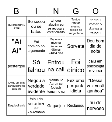 Taxa de merda que o Cesinha fez hoje Bingo Card