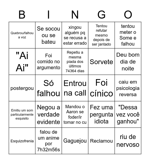 Taxa de merda que o Cesinha fez hoje Bingo Card