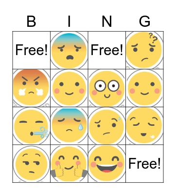 Emojis Feelings Bingo Card